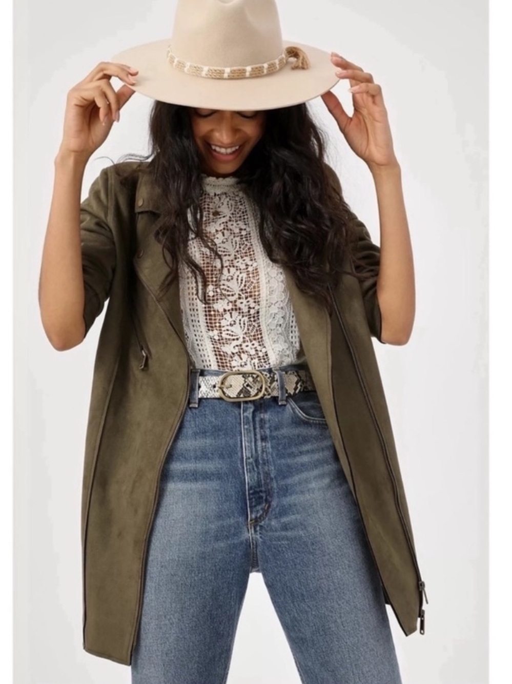 Anthropologie Ripley Sueded Longline Moto Jacket Size S